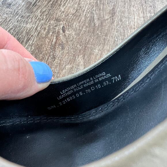 Tory Burch Jones Pumps Leather Stacked Heels Gray Brown - Picture 6 of 7